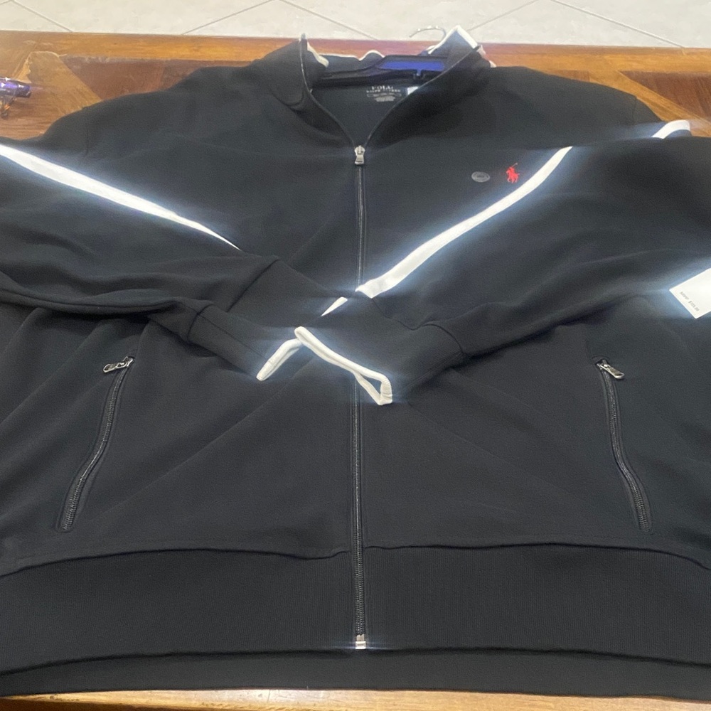 Polo by Ralph Lauren Black Track Jacket with White Stripe